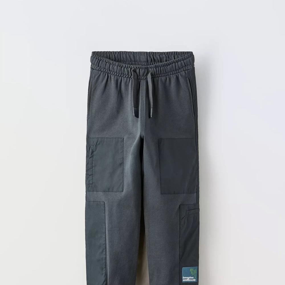Zara Gray Sweatpants with Elastic Waistband and Knee Panels